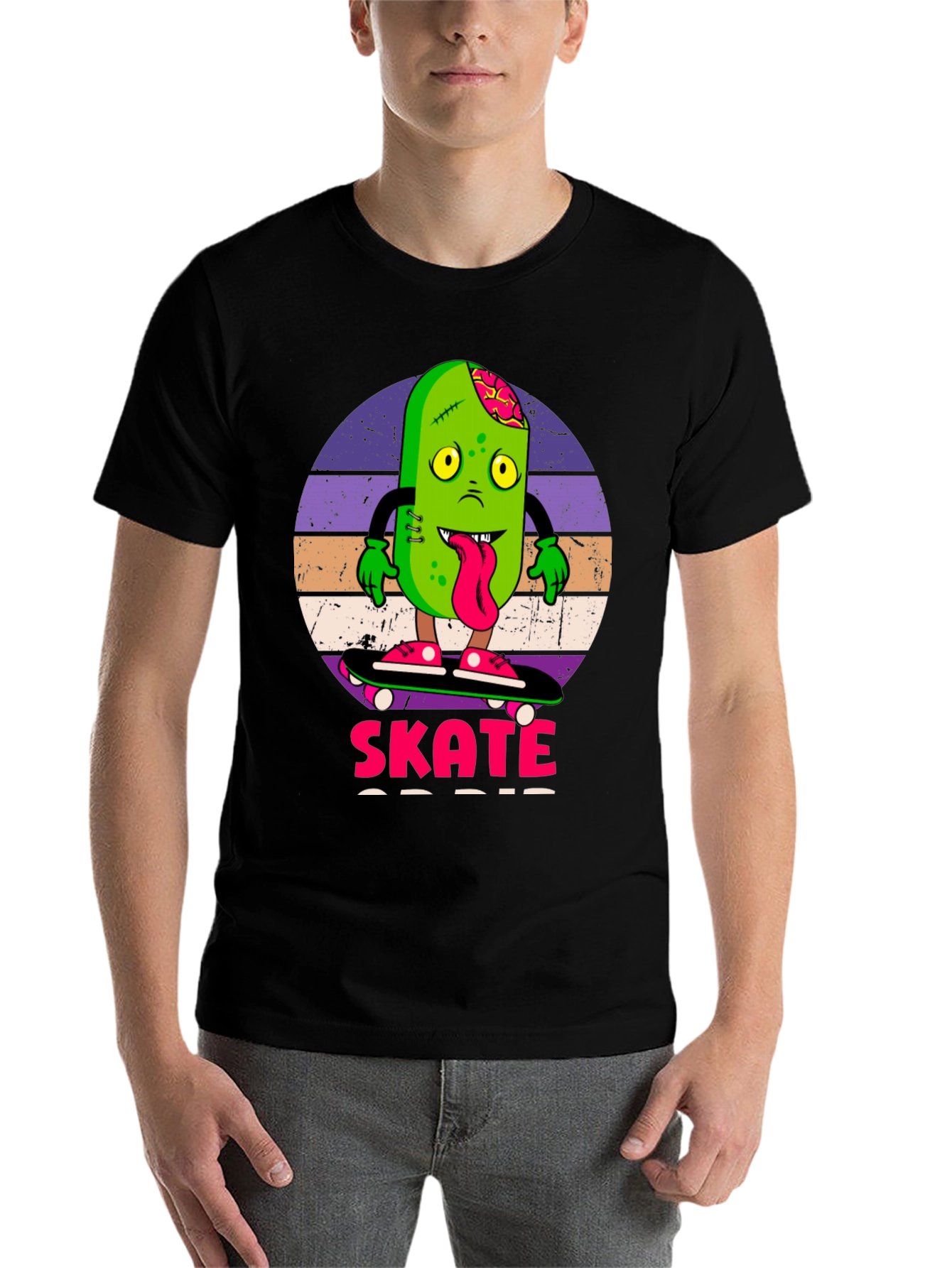 Black Zombie Pickle Skate T-Shirt view 7