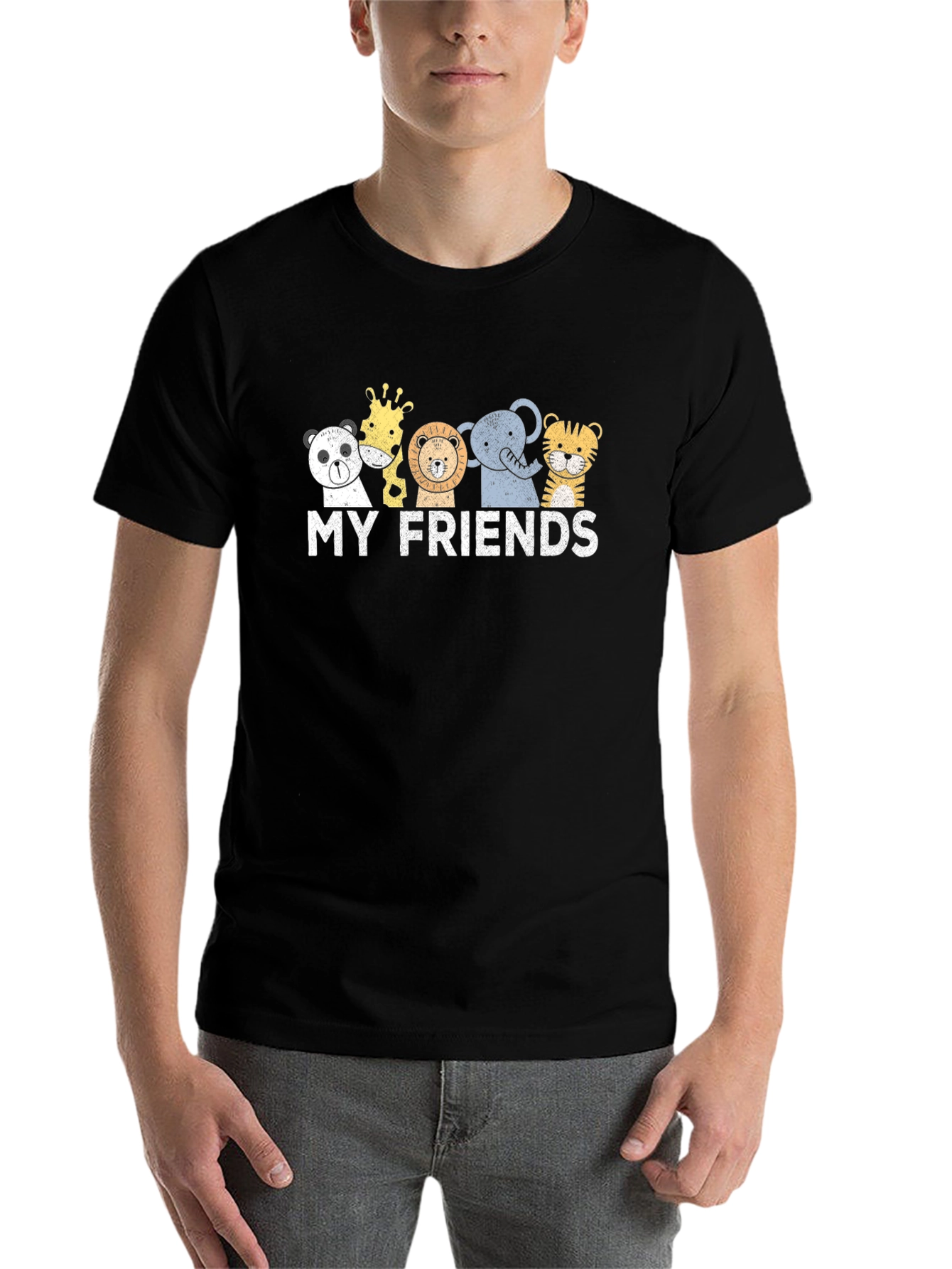 Black Cute Animal Friends Graphic T-Shirt view 7