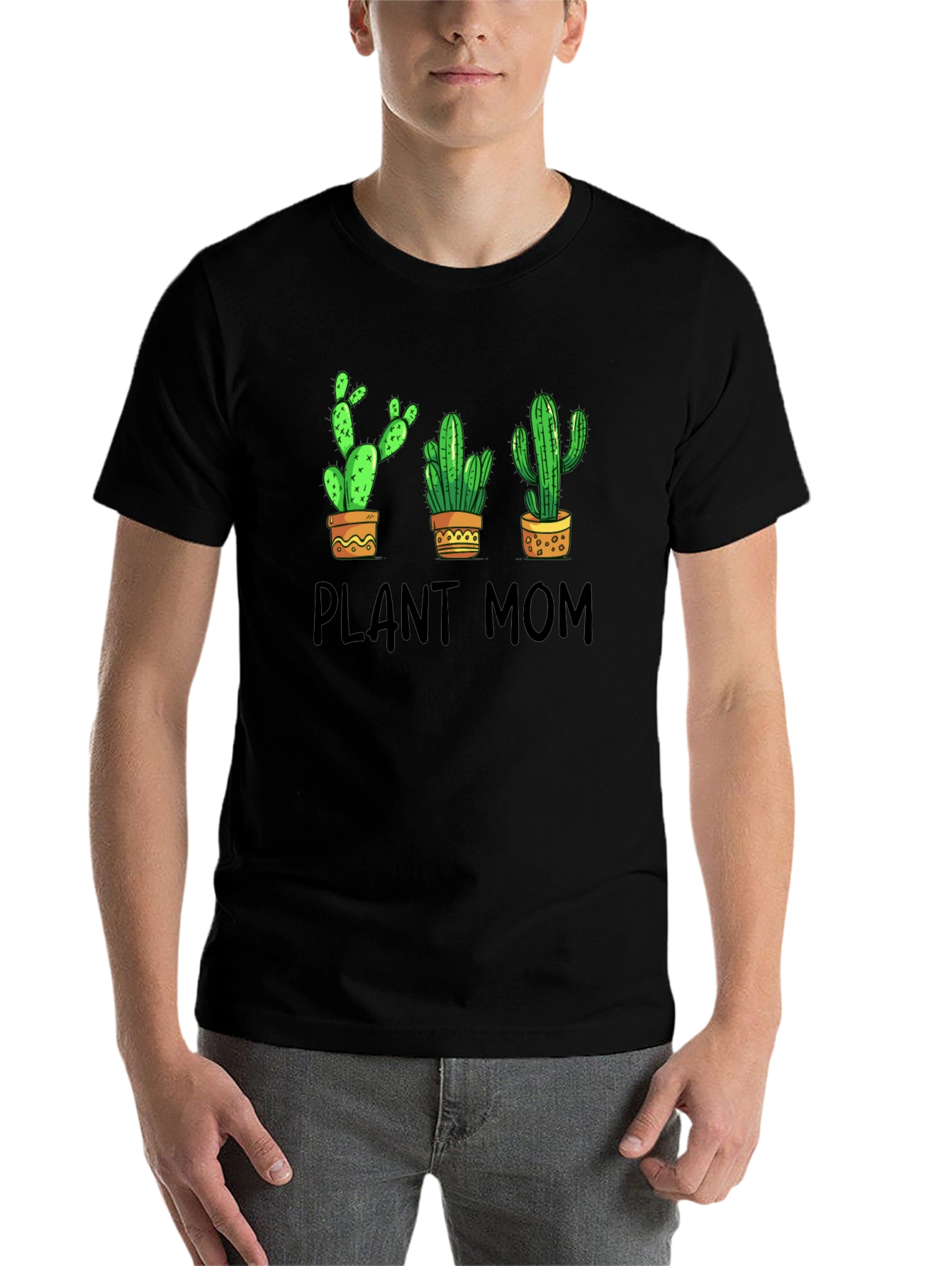 Black Plant Mom T-Shirt - Cactus Lover view 7