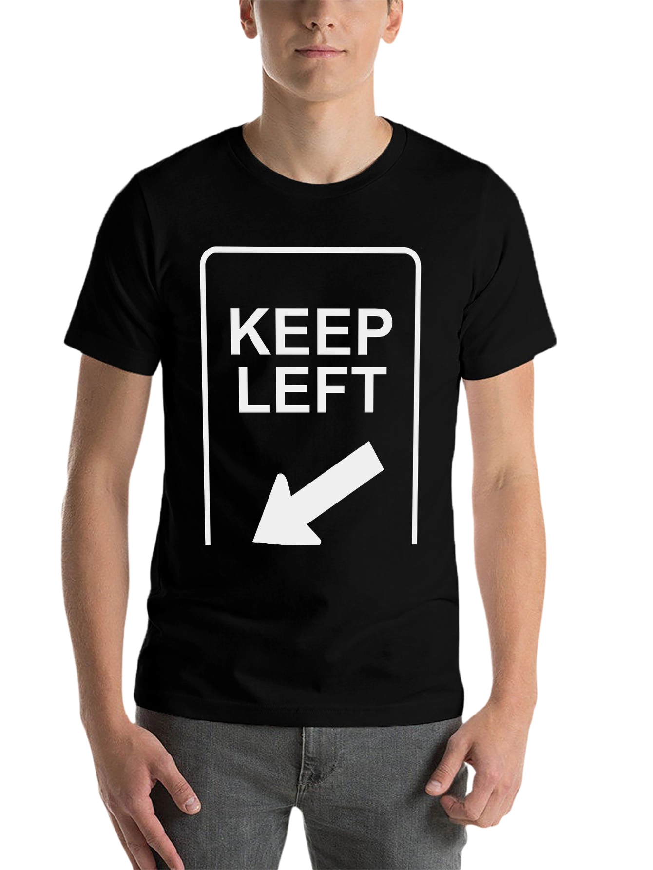 Black Keep Left Arrow Graphic T-Shirt - Directional Tee view 7