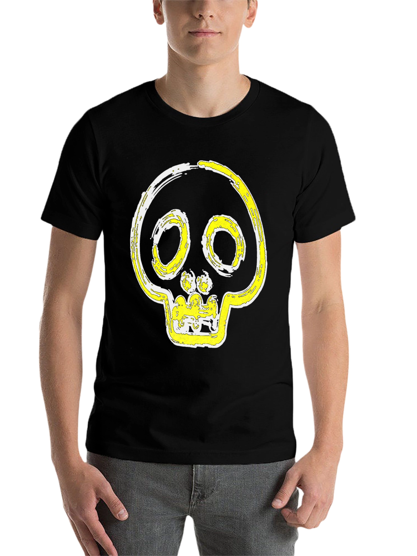 Black Skull Graphic Print T-Shirt - Modern Casual Tee view 7