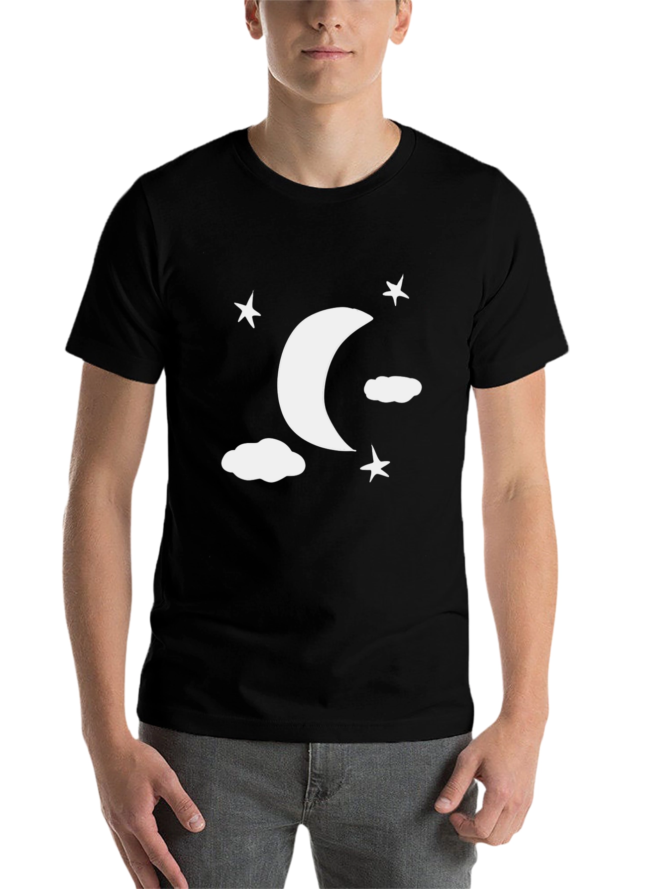 Black Moon Stars Clouds Graphic Tee - Black Casual Shirt view 7
