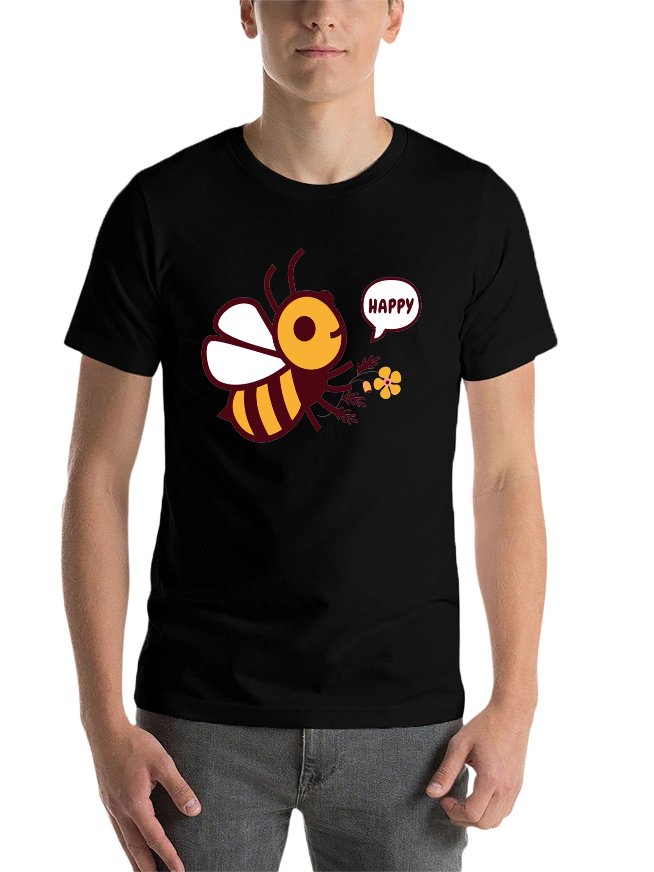 Black Happy Bee Graphic Tee - Men's Black T-Shirt view 7