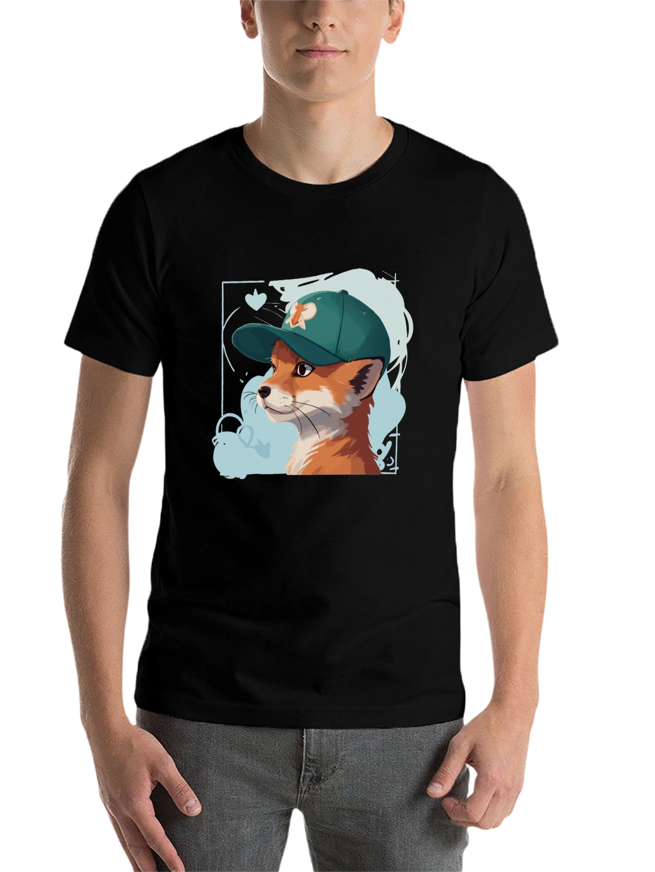 Black Cool Fox Tee: Graphic Print Cotton T-Shirt view 7
