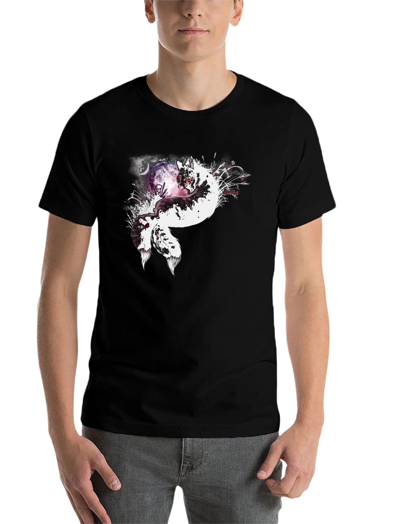 Black Fox Moon Graphic Tee - Unisex Black T-Shirt view 7