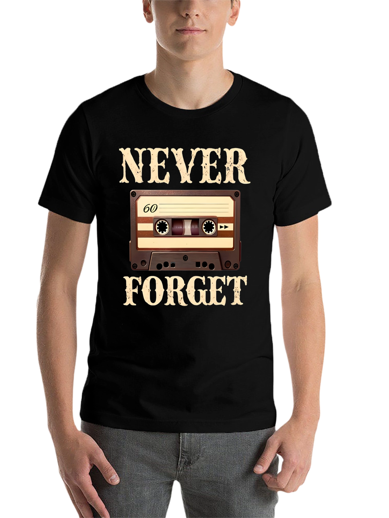 Black Never Forget Cassette Tape T-Shirt view 7