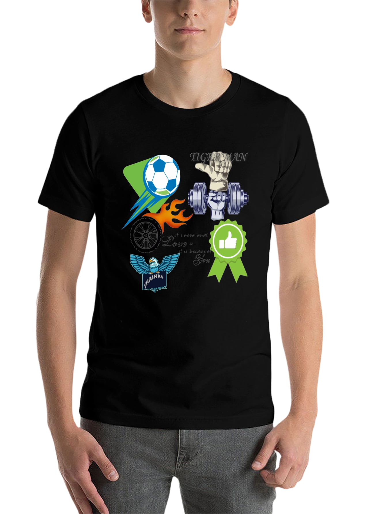 Black Unique Graphic T-Shirt - Soccer, Gym, Eagle Design view 7