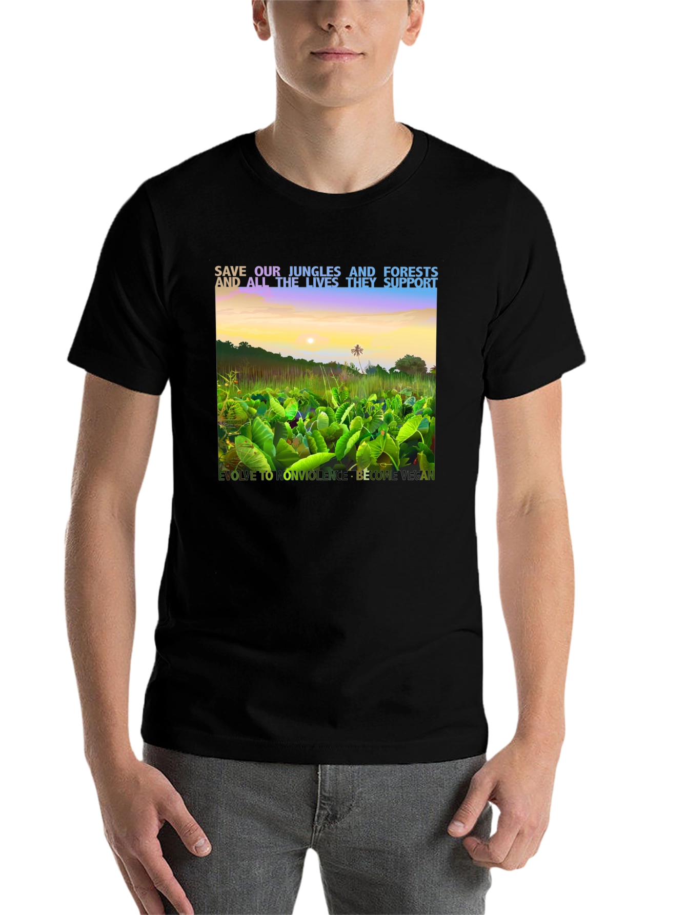 Black Save Our Jungles & Forests Vegan T-Shirt view 7