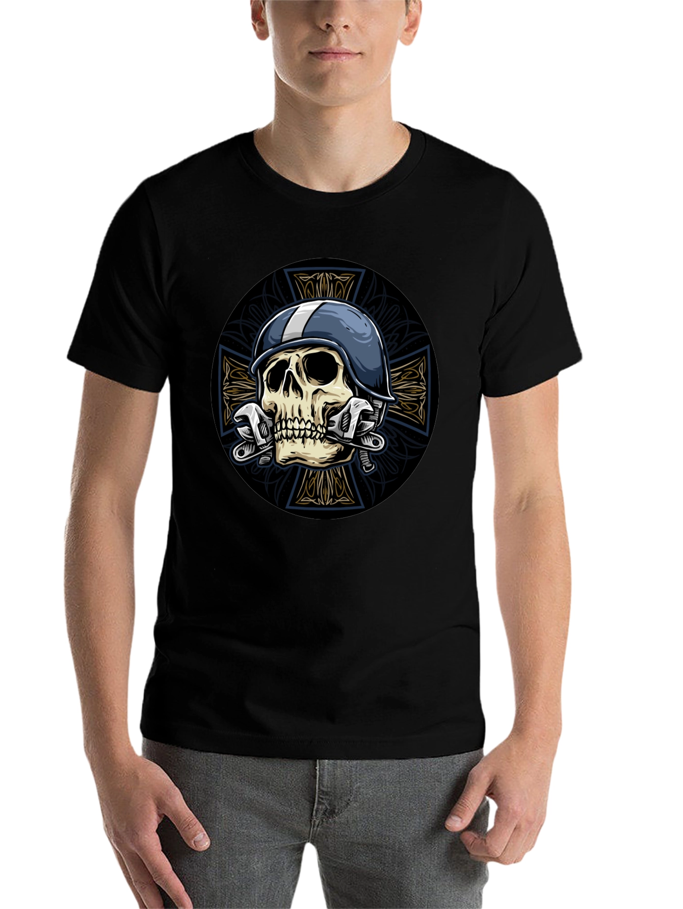 Black Skull & Wrench Graphic Tee view 7