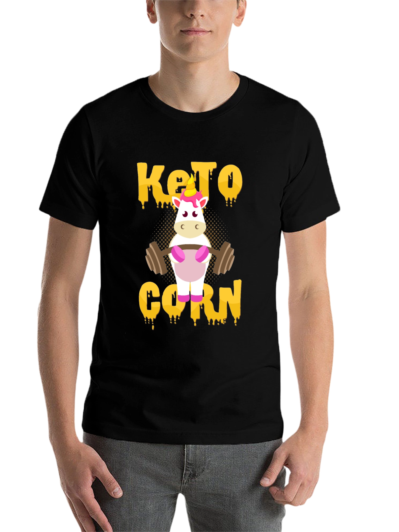 Black Keto Corn Unicorn T-Shirt - Funny Gym Workout Tee view 7