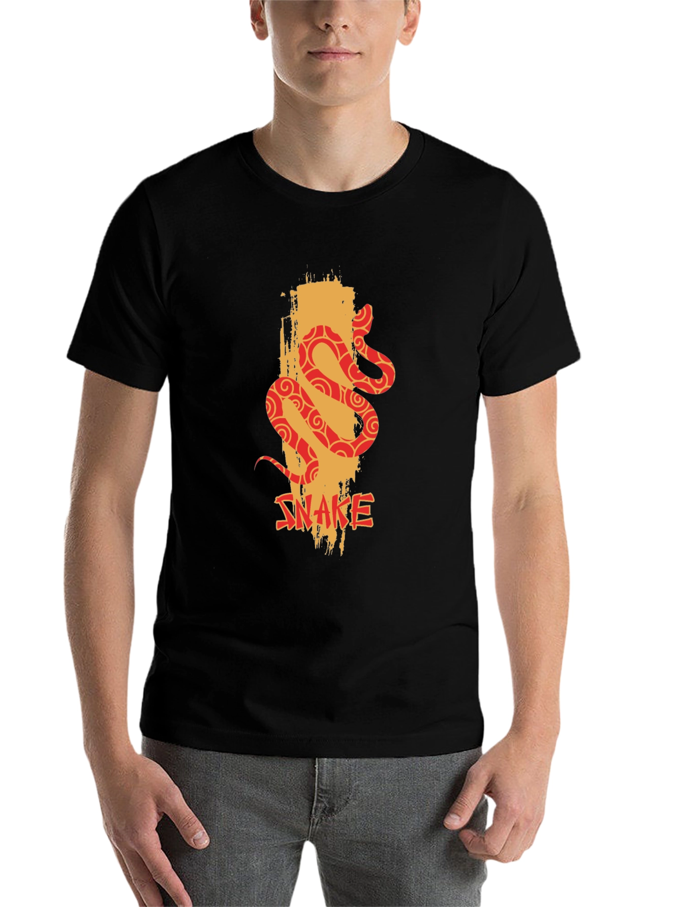 Black Snake Graphic Print Men's Black T-Shirt view 7