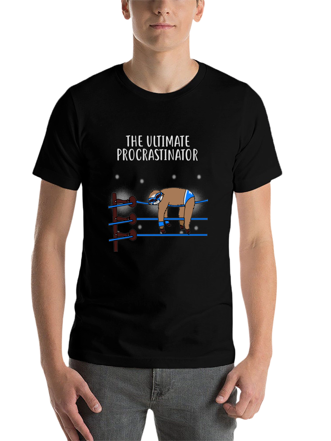 Black The Ultimate Procrastinator Wrestler Sloth Graphic Tee view 7