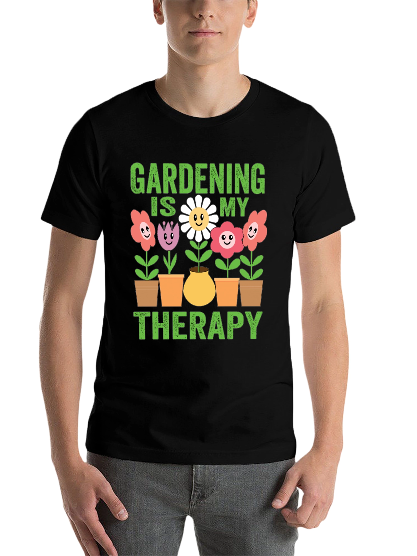 Black Gardening is My Therapy T-Shirt - Black view 7