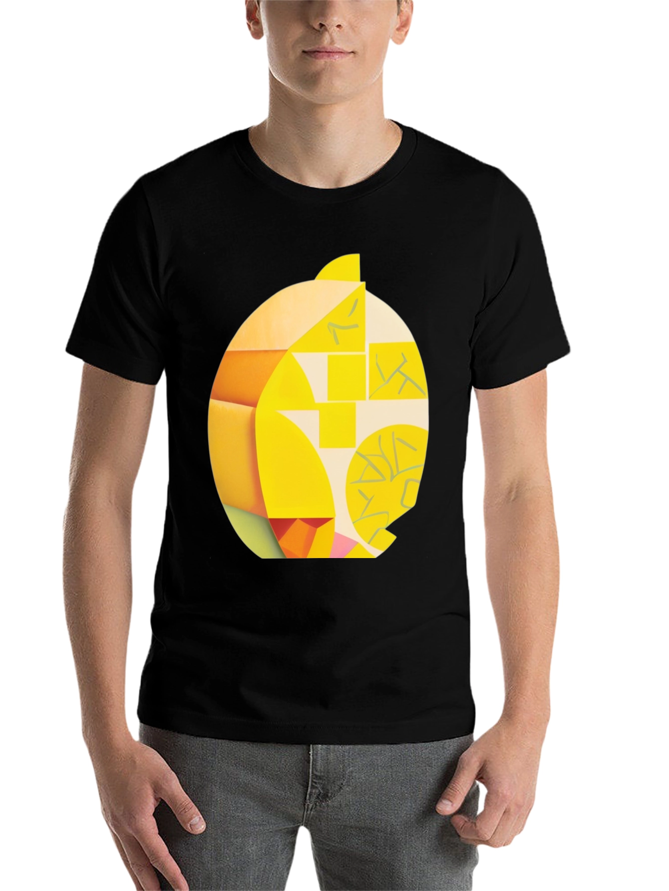 Black Abstract Geometric Lemon Graphic Tee - Modern Art Shirt view 7
