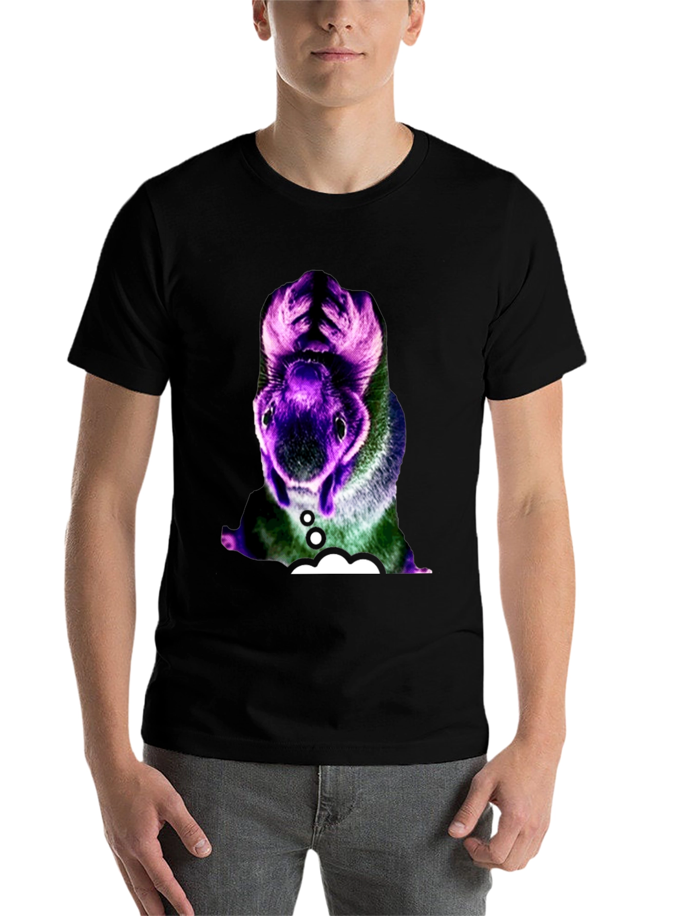 Black Surreal Squirrel Graphic Tee - Black Cotton T-Shirt view 7