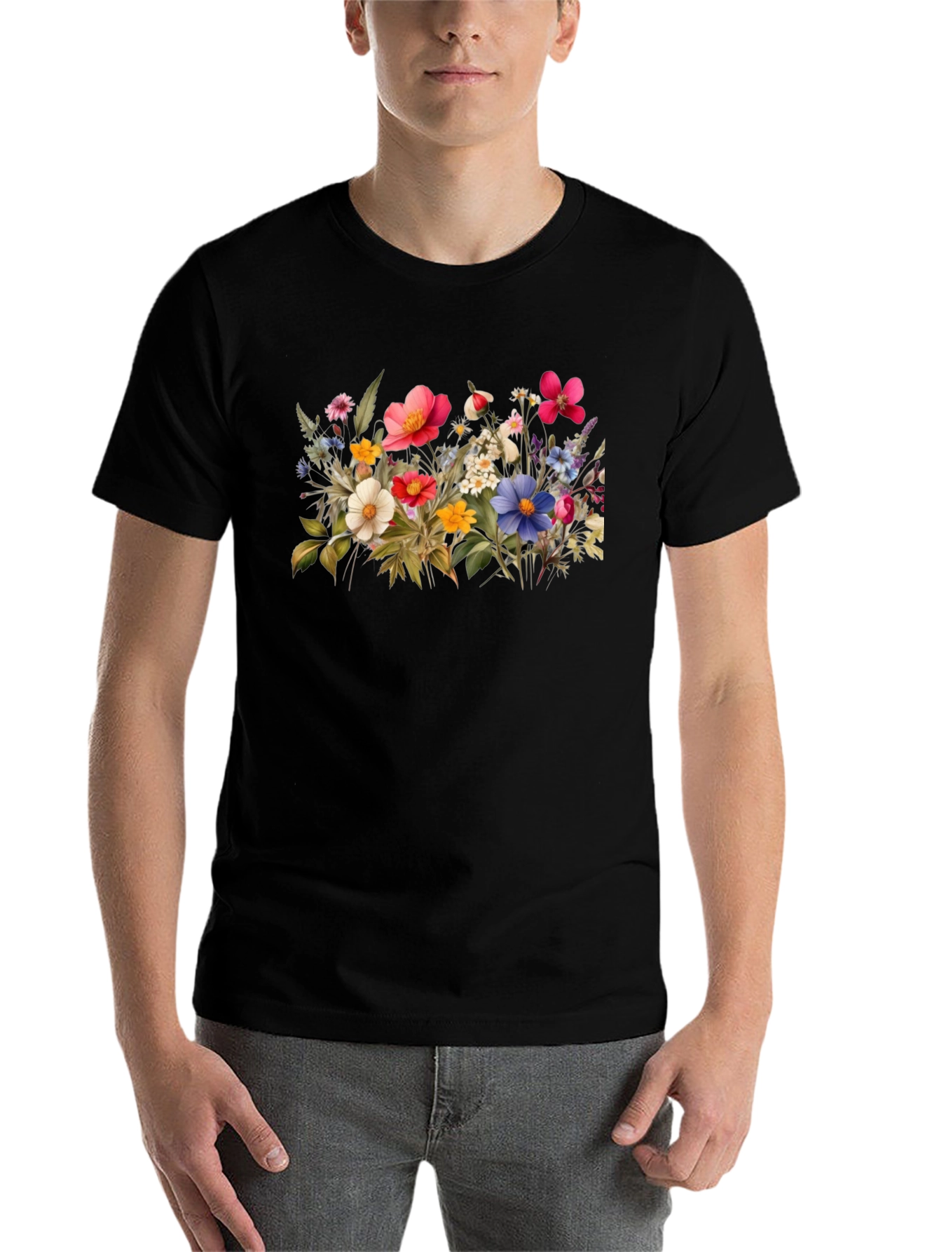 Black Floral Print Black T-Shirt view 7