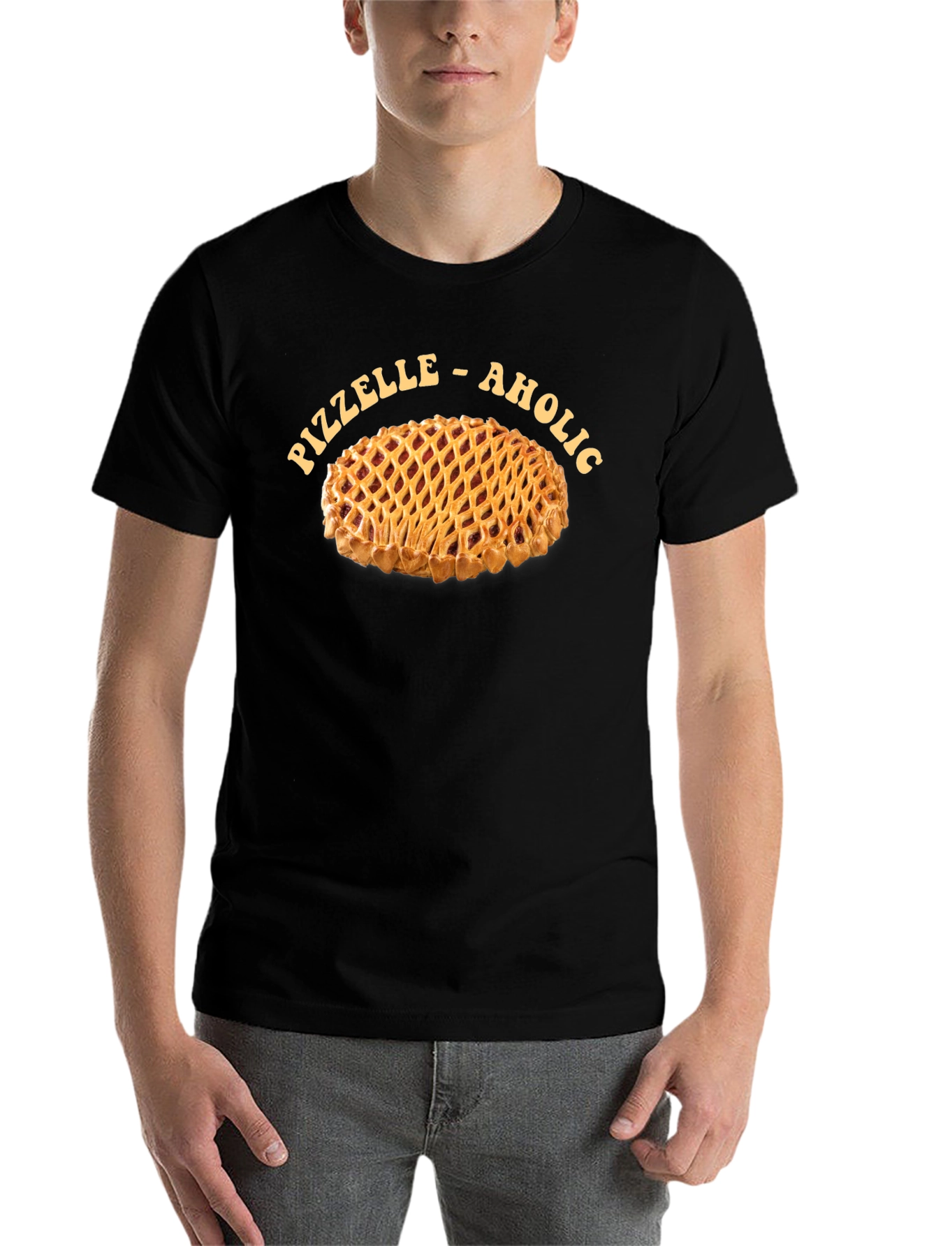Black Pizzelle-Aholic T-Shirt, Pie Lover Apparel view 7