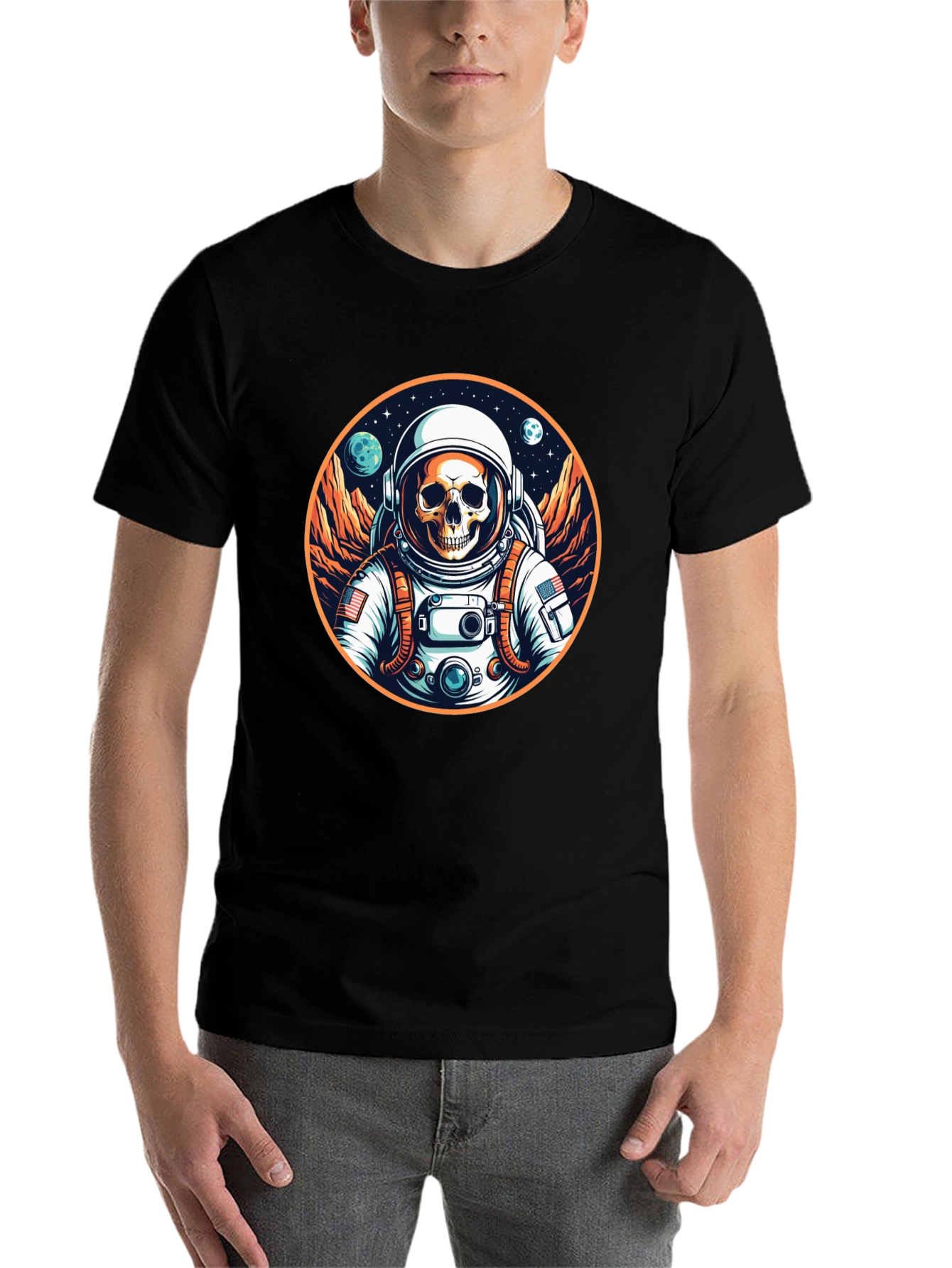 Black Skull Astronaut Graphic Tee - Outer Space Fashion view 7