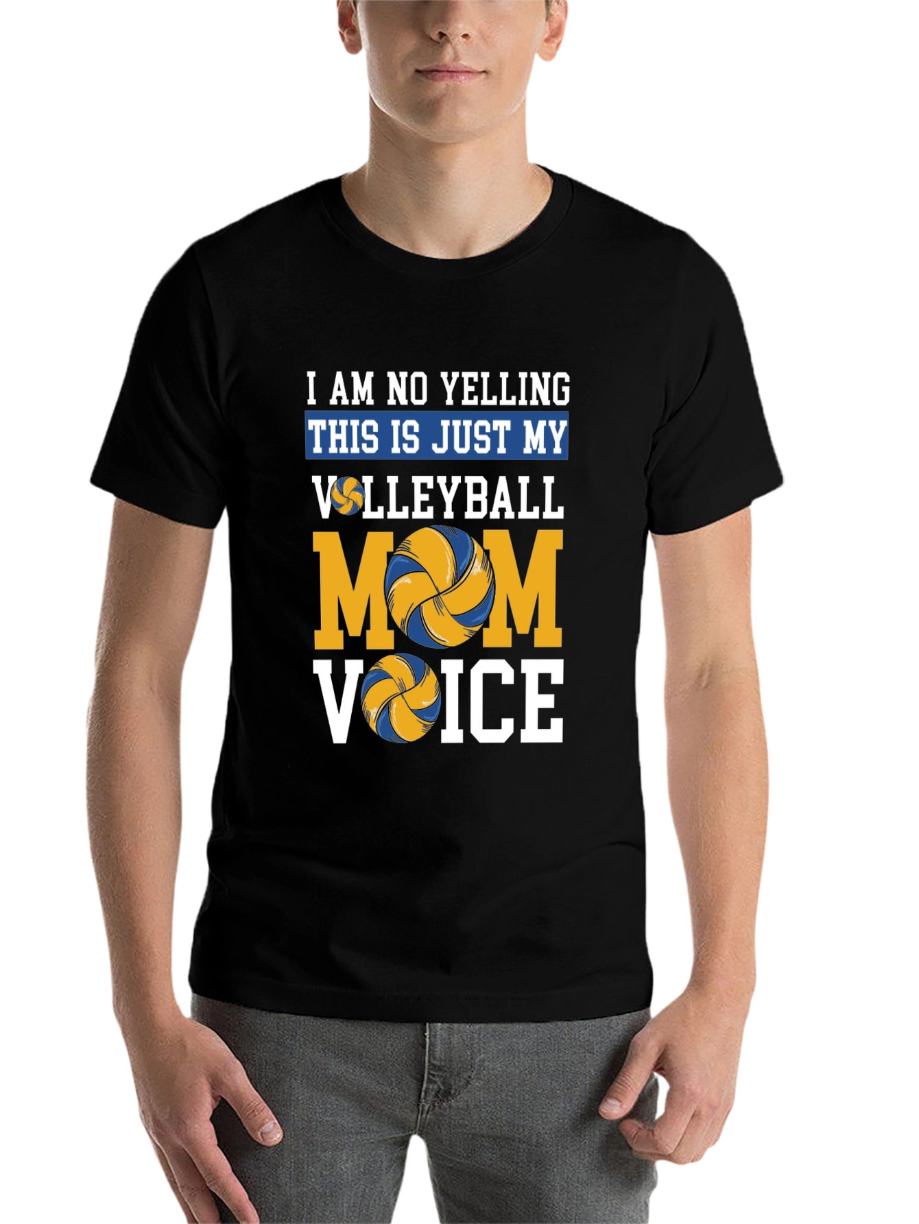 Black Volleyball Mom Voice T-Shirt - Novelty Graphic Tee view 7