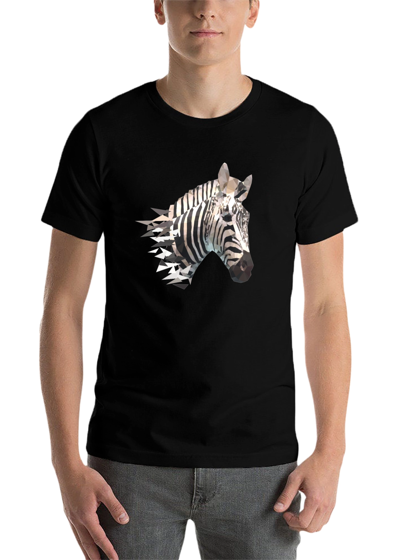 Black Geometric Zebra Print Black T-Shirt view 7