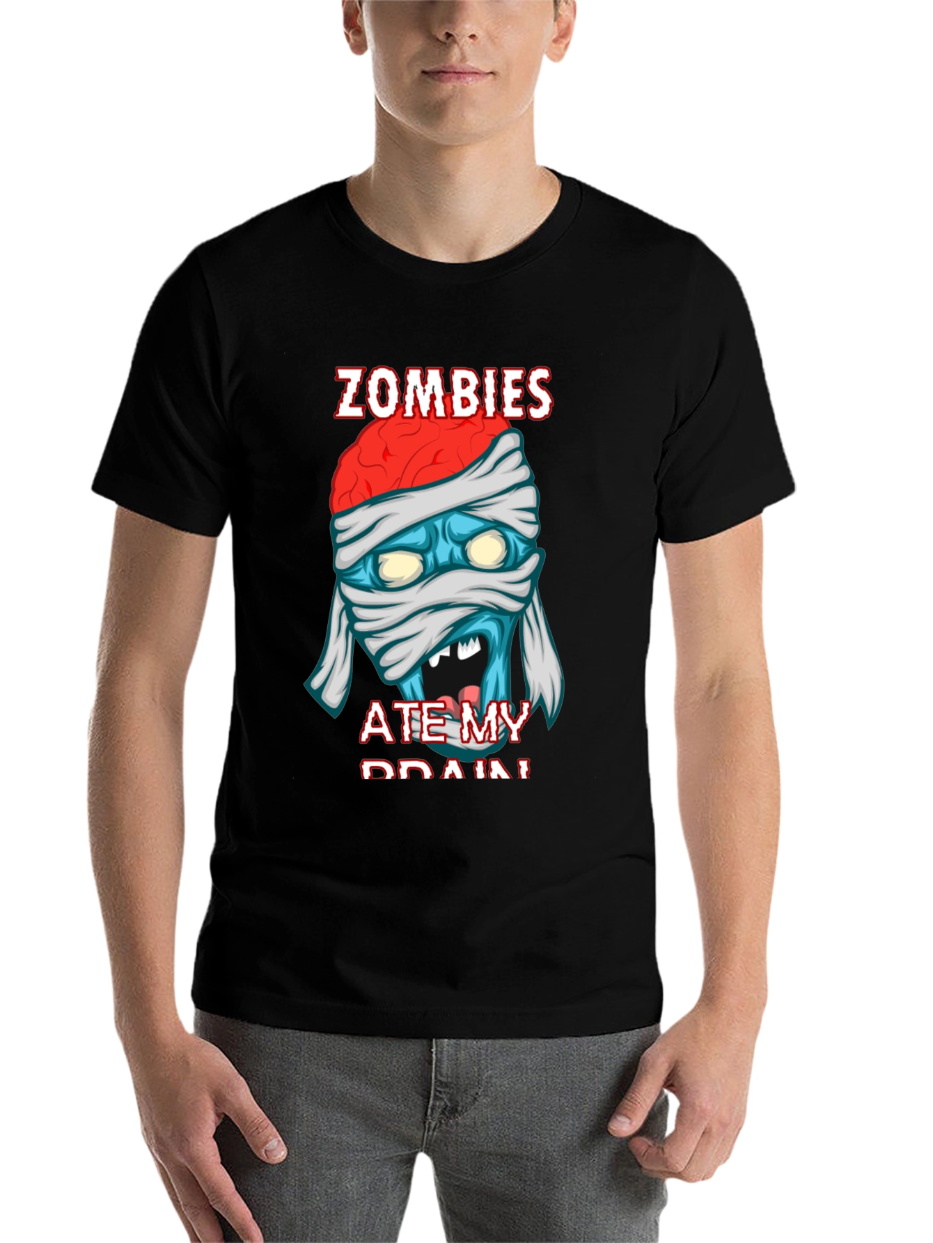 Black Zombies Ate My Brain Funny Graphic T-Shirt view 7