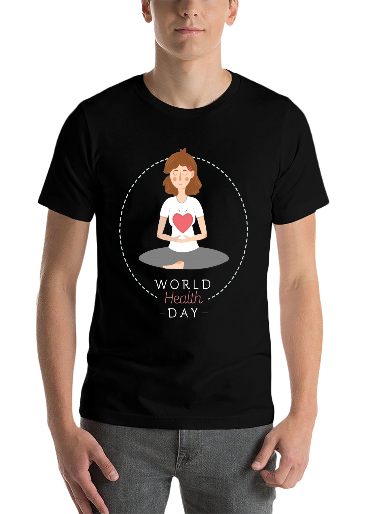 Black World Health Day Meditation T-Shirt - Heart Chakra view 7