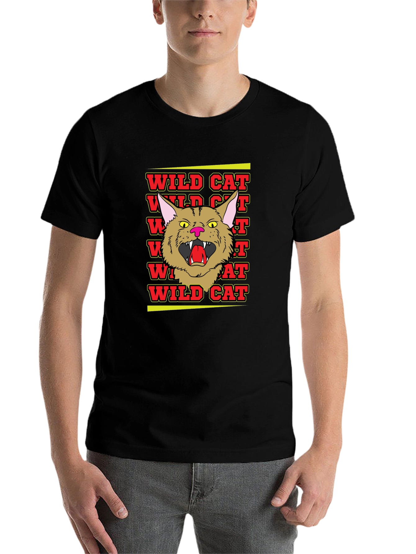 Black Wildcat Graphic Tee - Angry Cat Design view 7