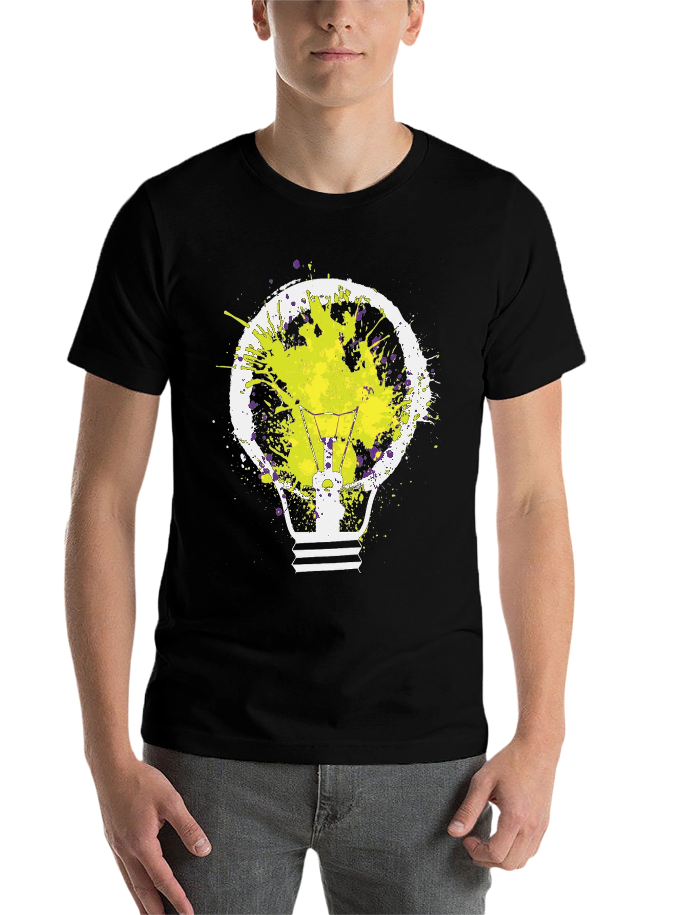 Black Idea Bulb Splatter Graphic Tee - Men's Black T-Shirt view 7