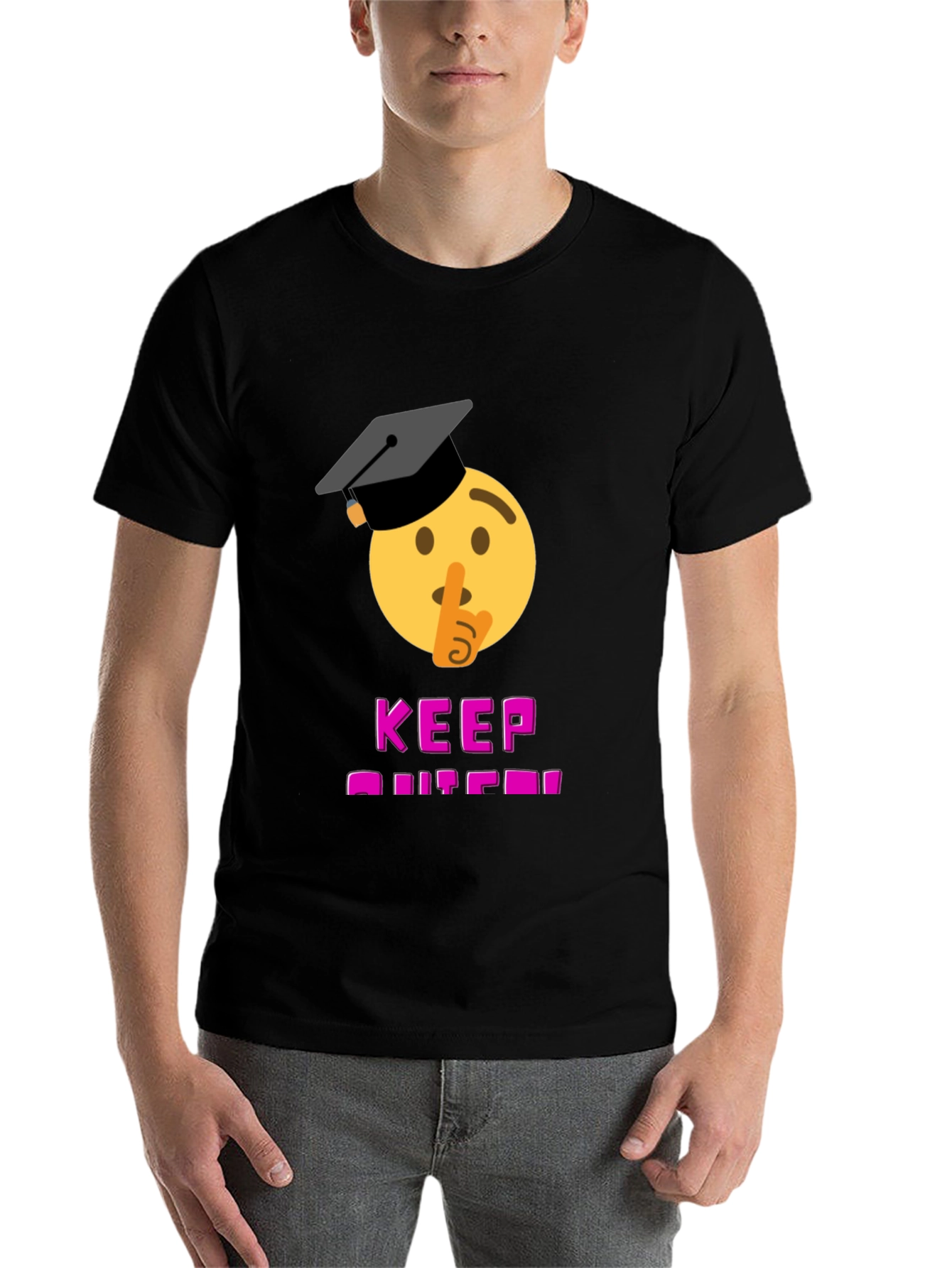 Black Keep Quiet Graduate Emoji T-Shirt - Black view 7