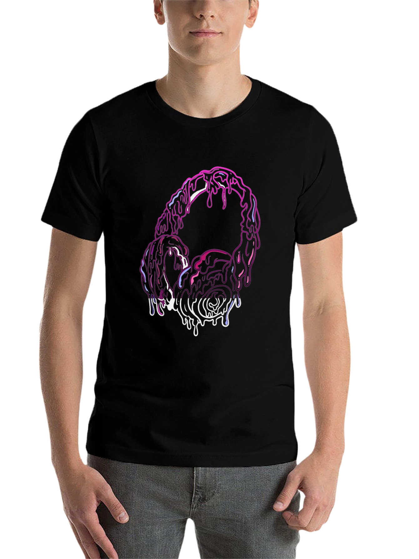 Black Melting Headphones Graphic Tee - Black Cotton Blend view 7