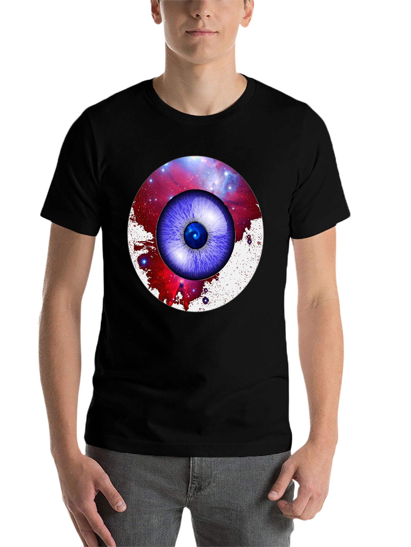 Black Galaxy Eye Graphic Print Crew Neck T-Shirt view 7