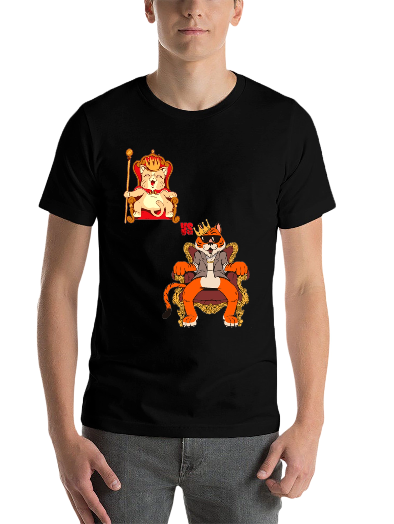 Black King Cat VS King Tiger Black T-Shirt view 7