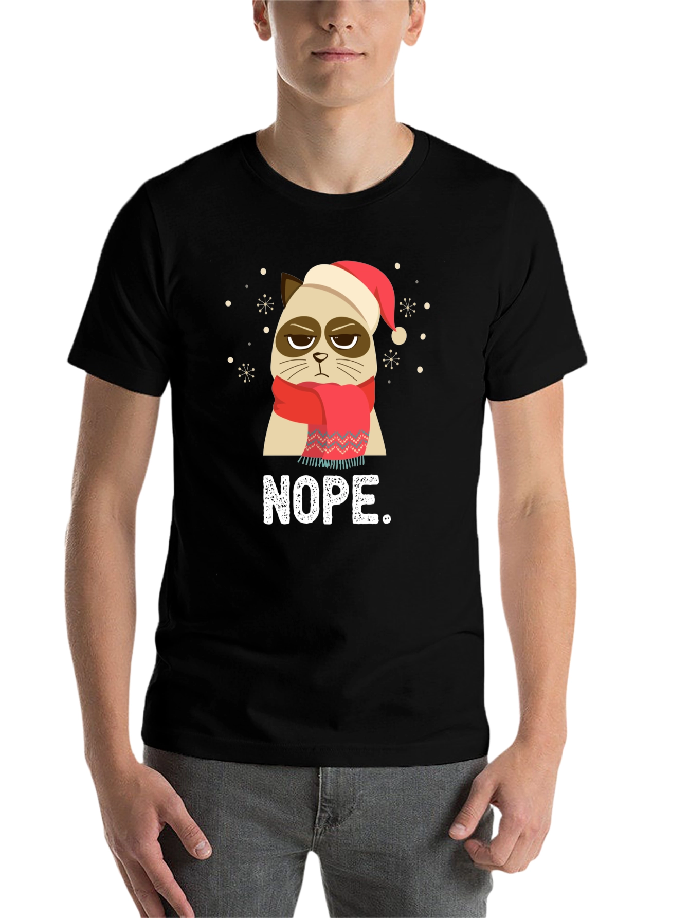 Black Grumpy Cat NOPE Christmas T-Shirt view 7