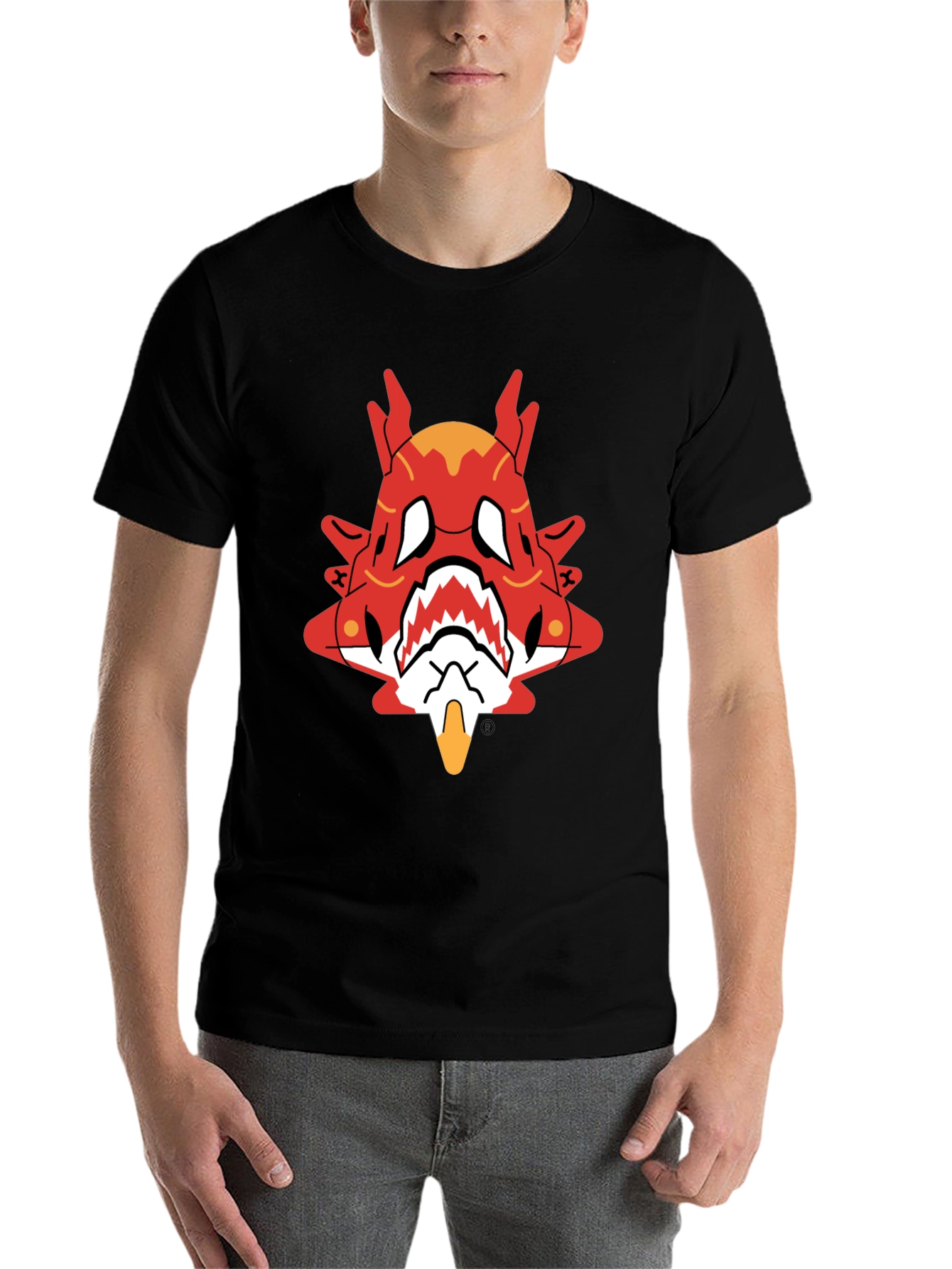 Black Bold Graphic Tee: Red Monster Print Black T-Shirt view 7