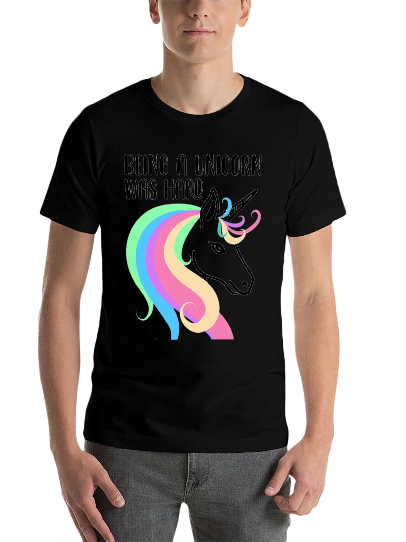 Black Being a Unicorn Was Hard Black Graphic T-Shirt view 7