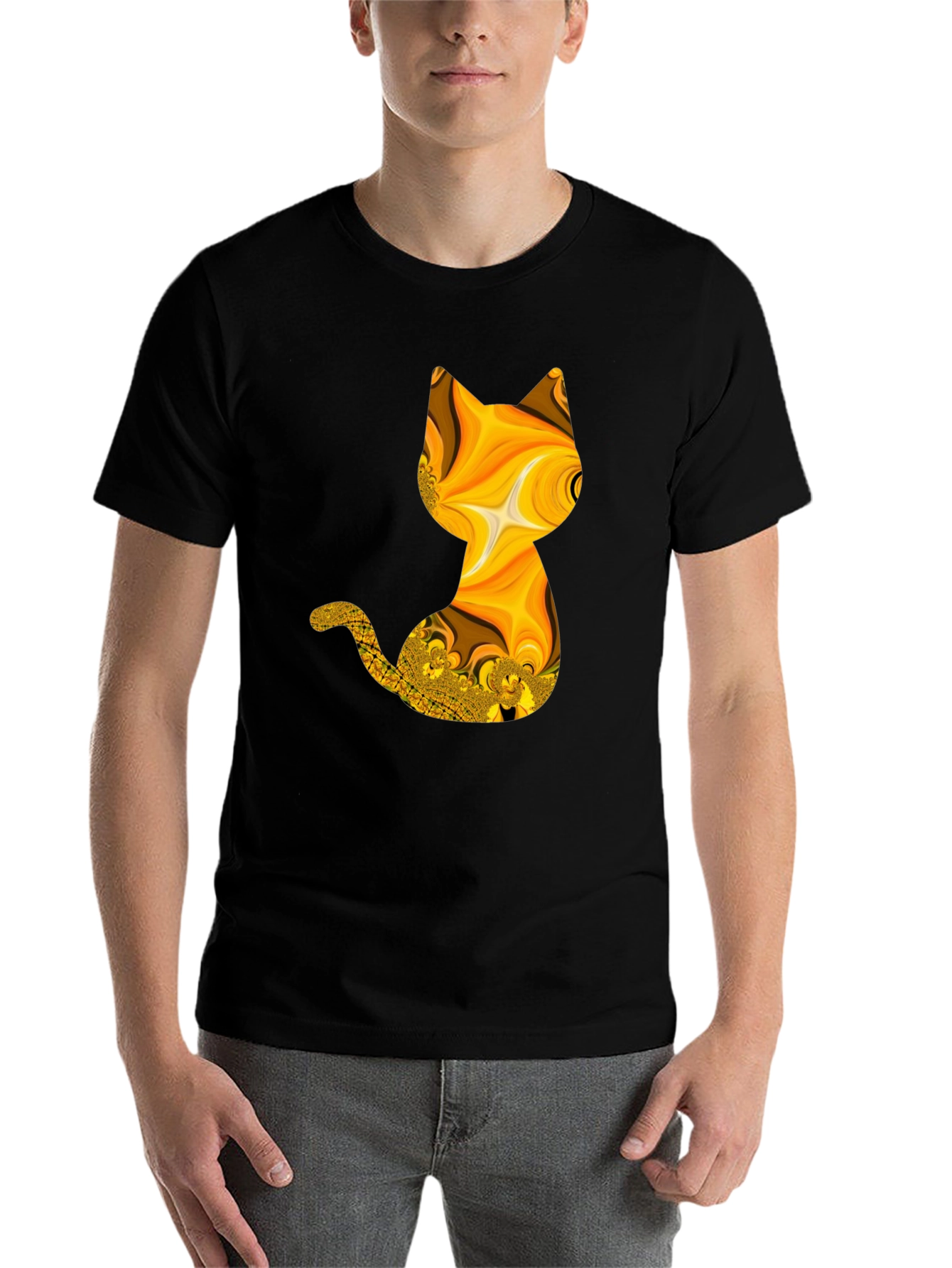 Black Abstract Fractal Cat Graphic Black T-Shirt view 7