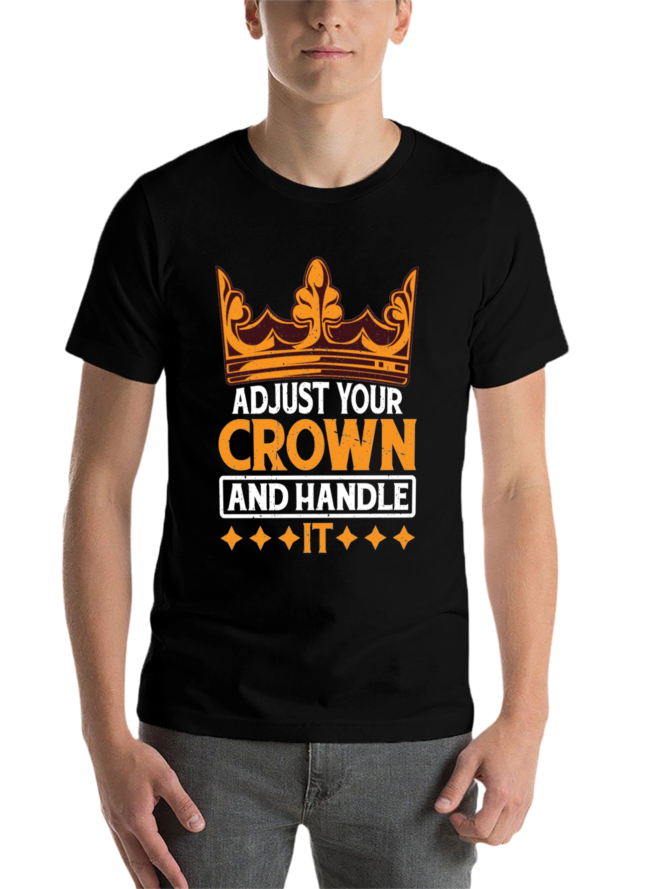 Black Adjust Your Crown Motivational T-Shirt view 7