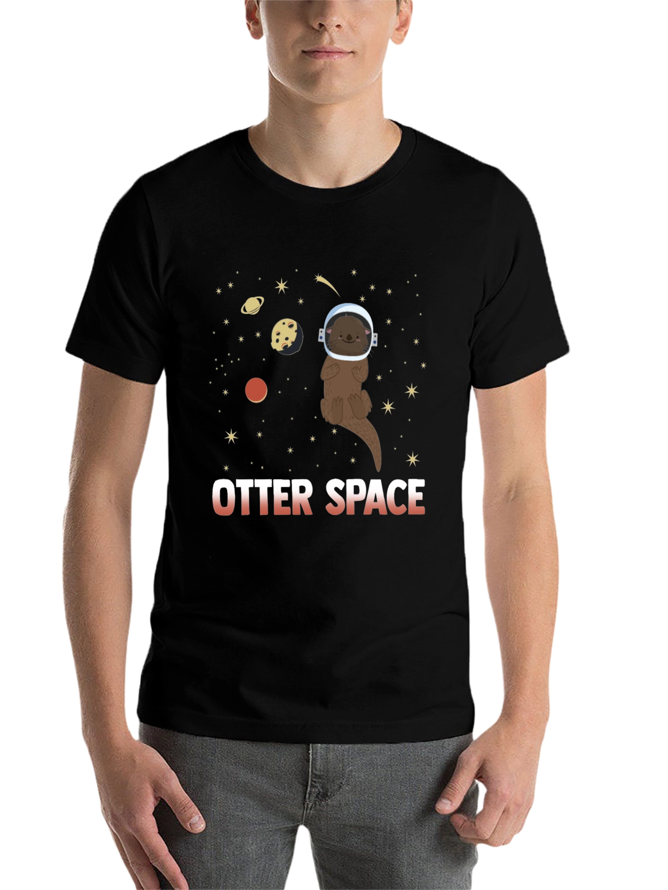 Black Otter Space T-Shirt - Cute Astronaut Otter Design view 7