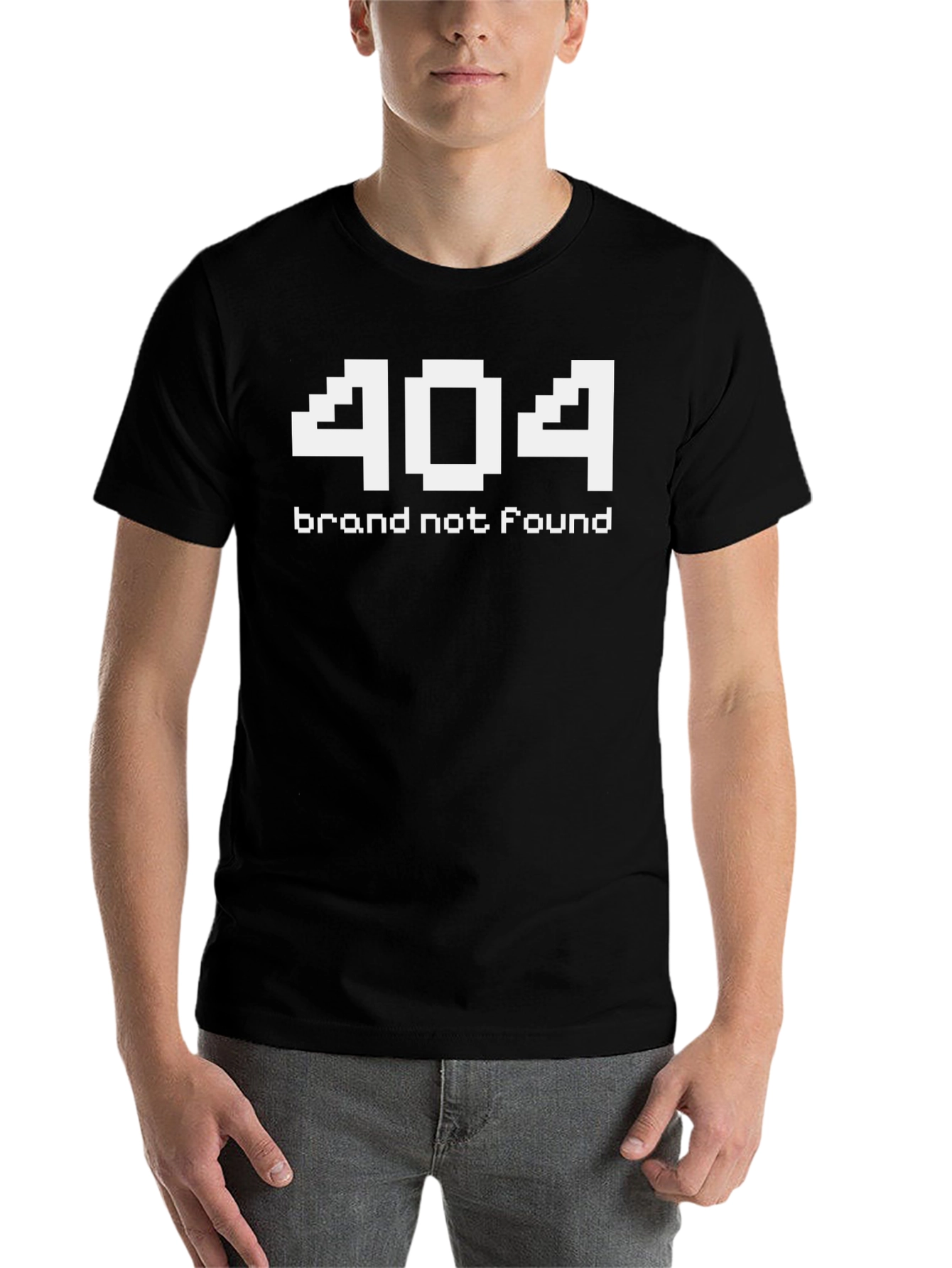 Black 404 Brand Not Found Pixel Art T-Shirt view 7