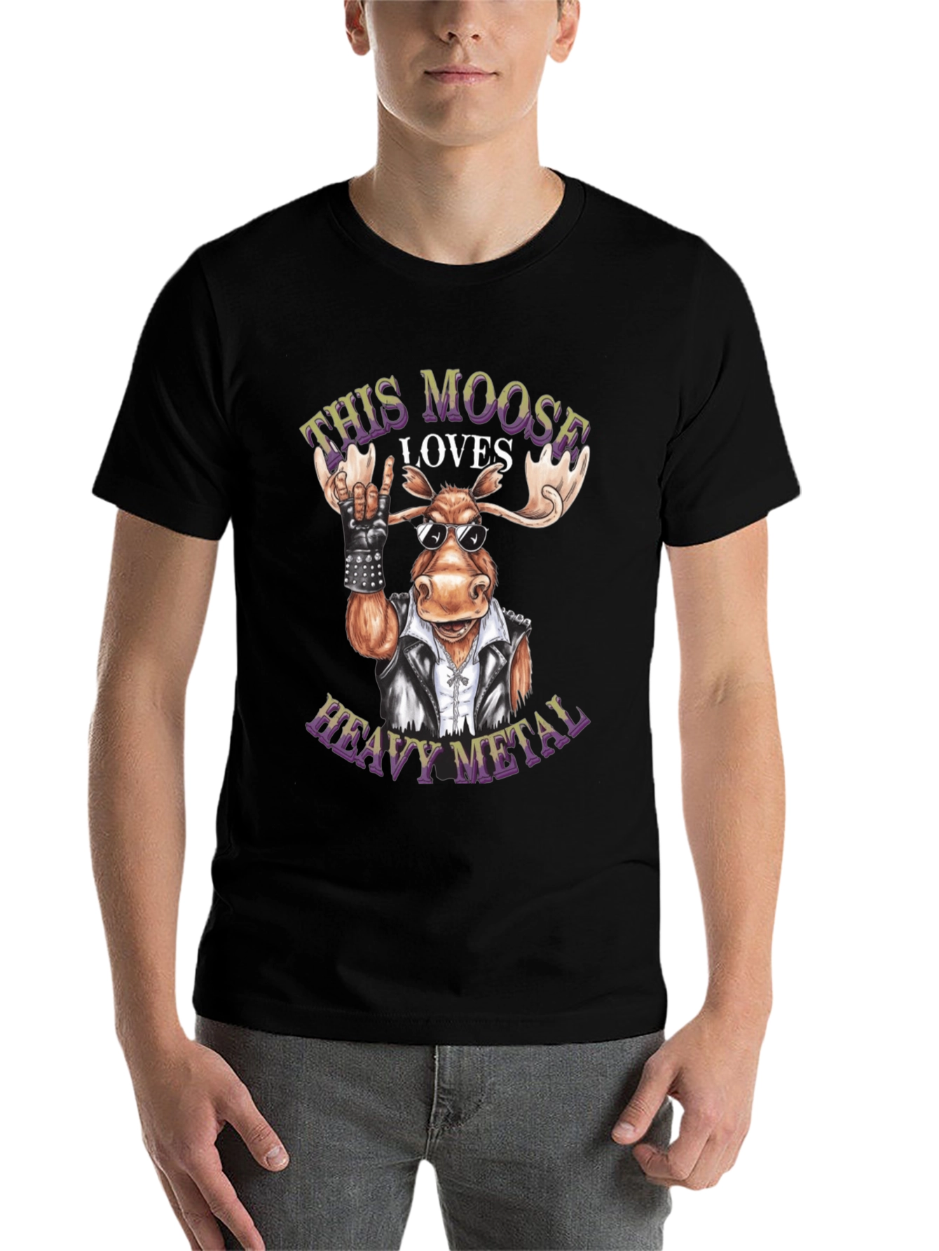 Black Heavy Metal Moose Graphic Tee - Rock On! view 7