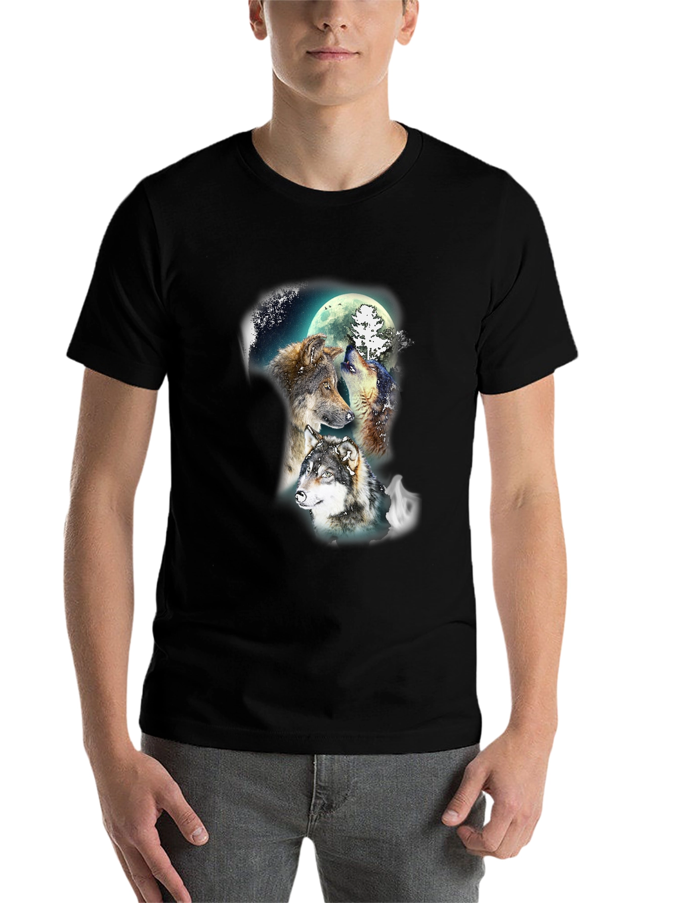 Black Wolf Moon T-Shirt - Men's Graphic Tee view 7