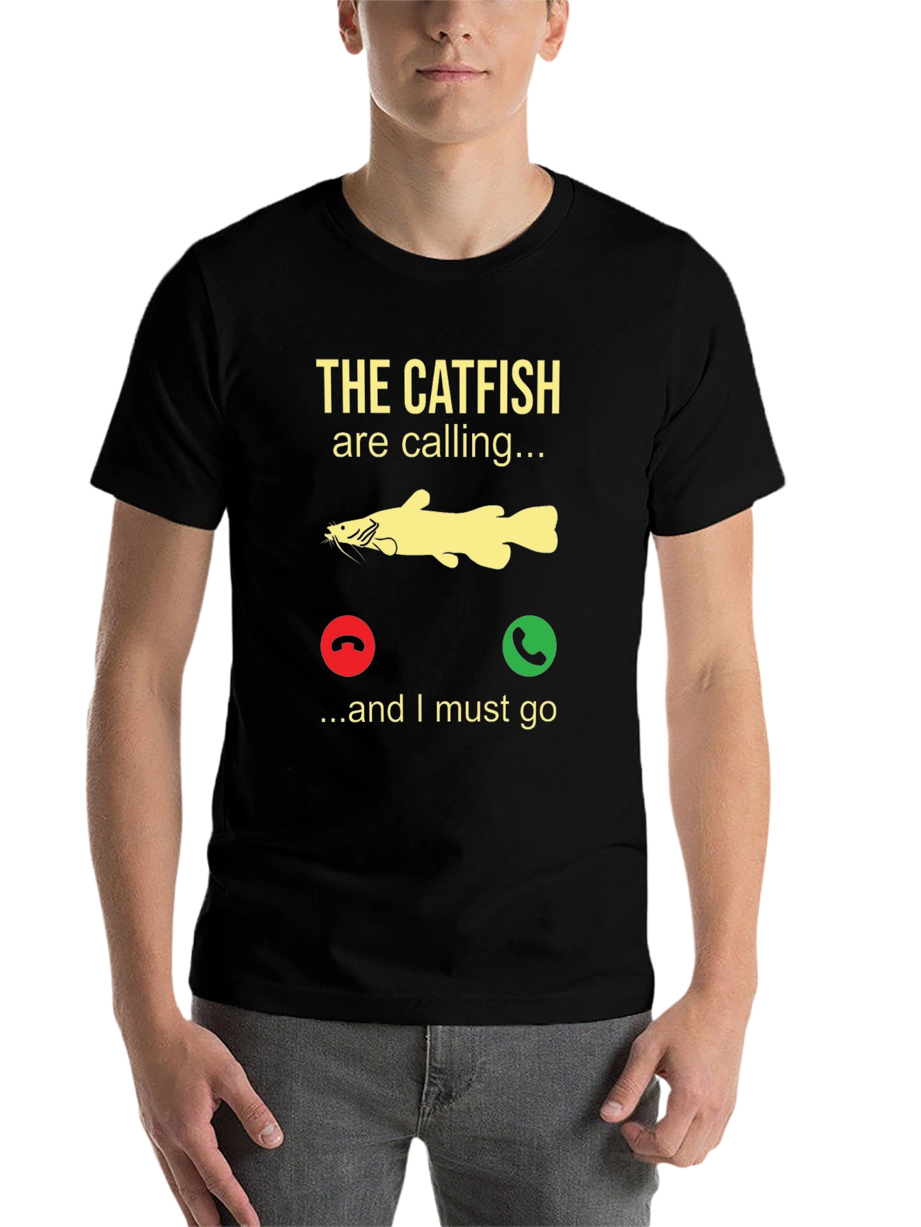 Black Catfish Calling T-Shirt - Fishing Humor Tee view 7