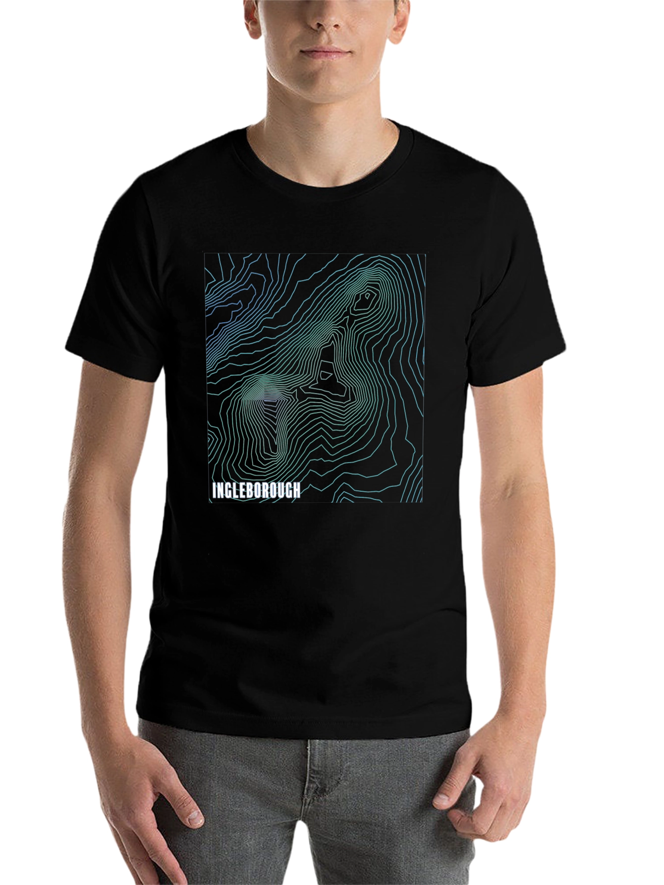 Black Ingleborough Topographic Map T-Shirt view 7