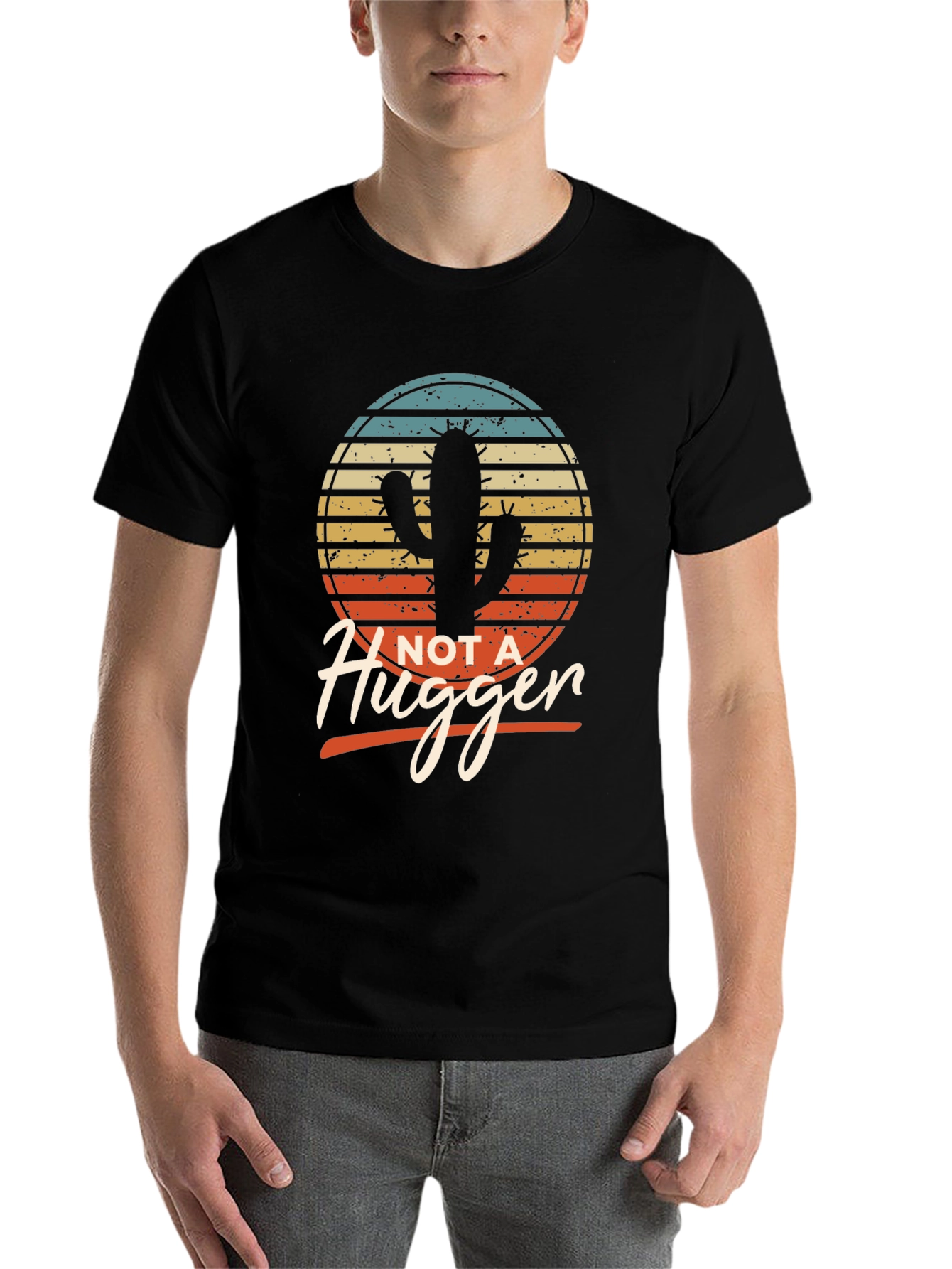 Black Not a Hugger Cactus T-Shirt - Funny Graphic Tee view 7