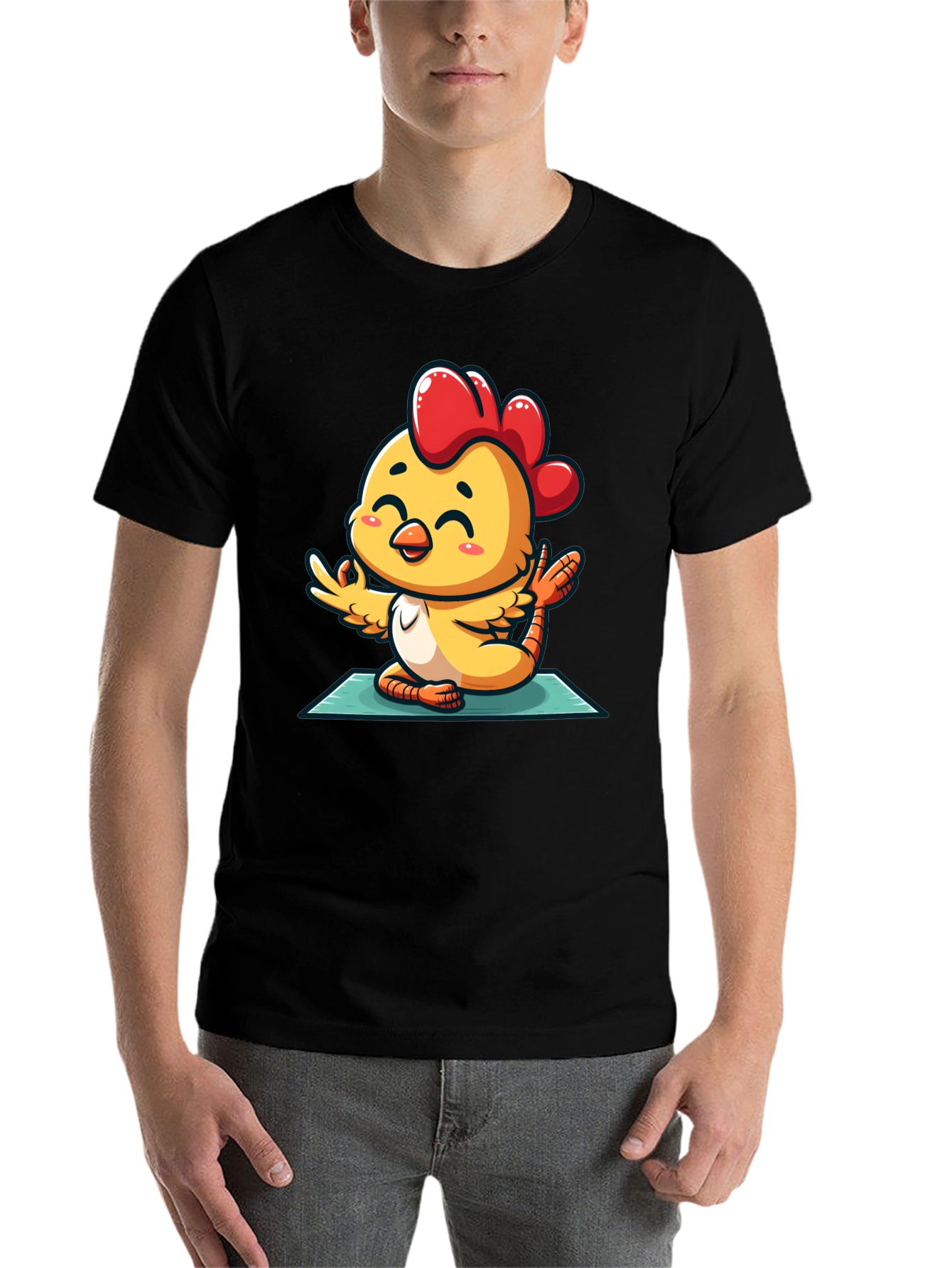 Black Yoga Chicken T-Shirt - Relaxed Fit Cotton Tee view 7