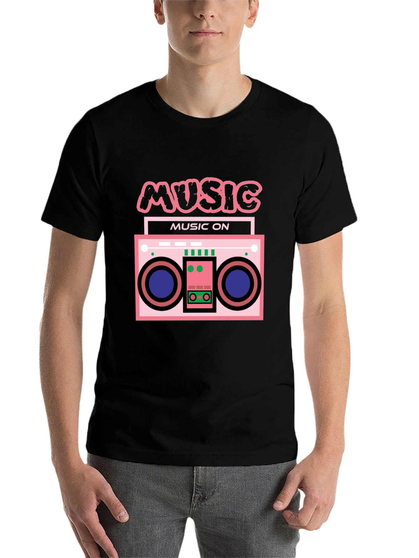 Black Retro Boombox Music T-Shirt view 7