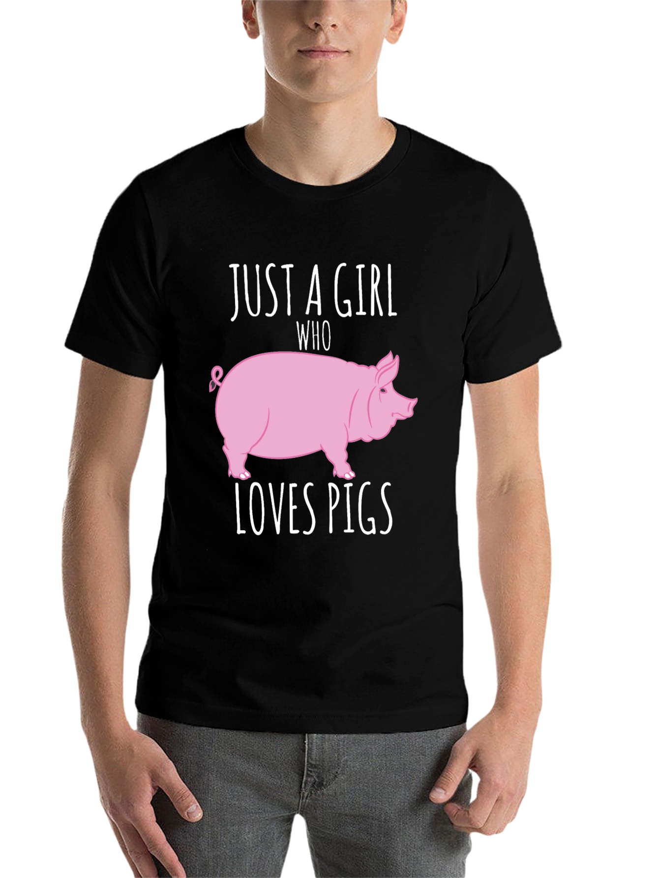 Black Just A Girl Who Loves Pigs T-Shirt view 7