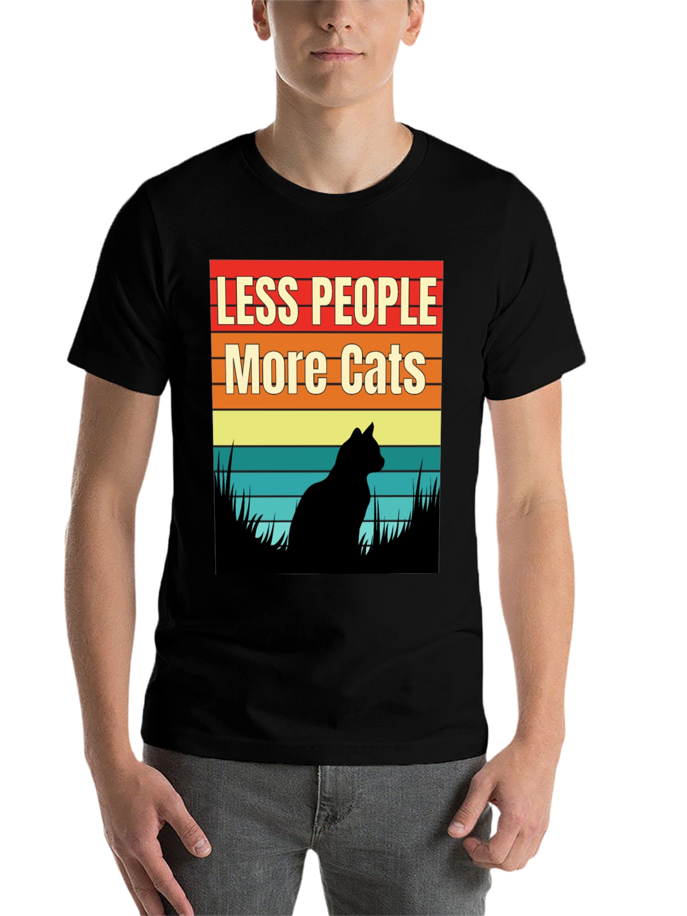 Black Less People More Cats Graphic T-Shirt view 7