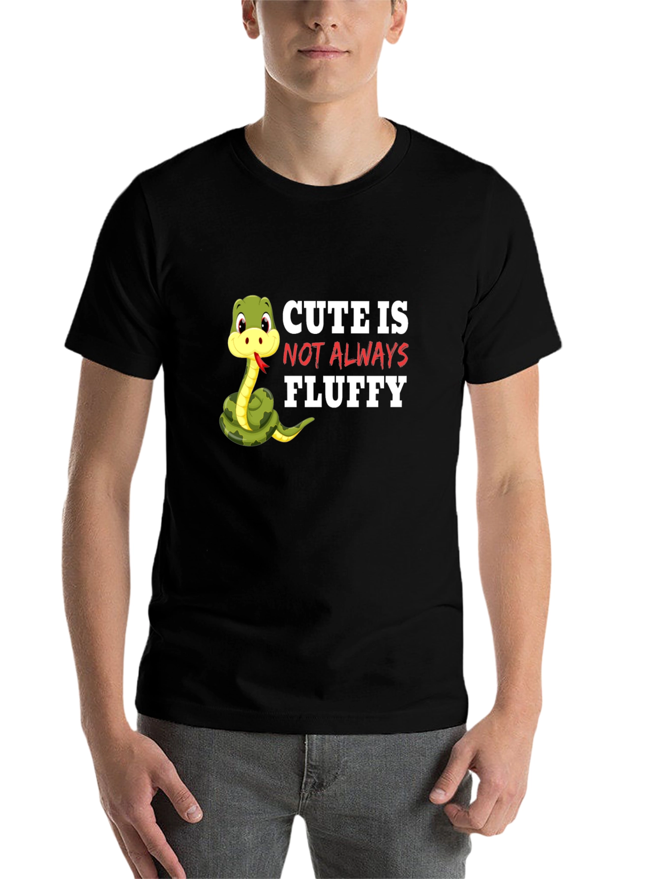 Black Cute Snake Graphic T-Shirt - Not Always Fluffy! view 7
