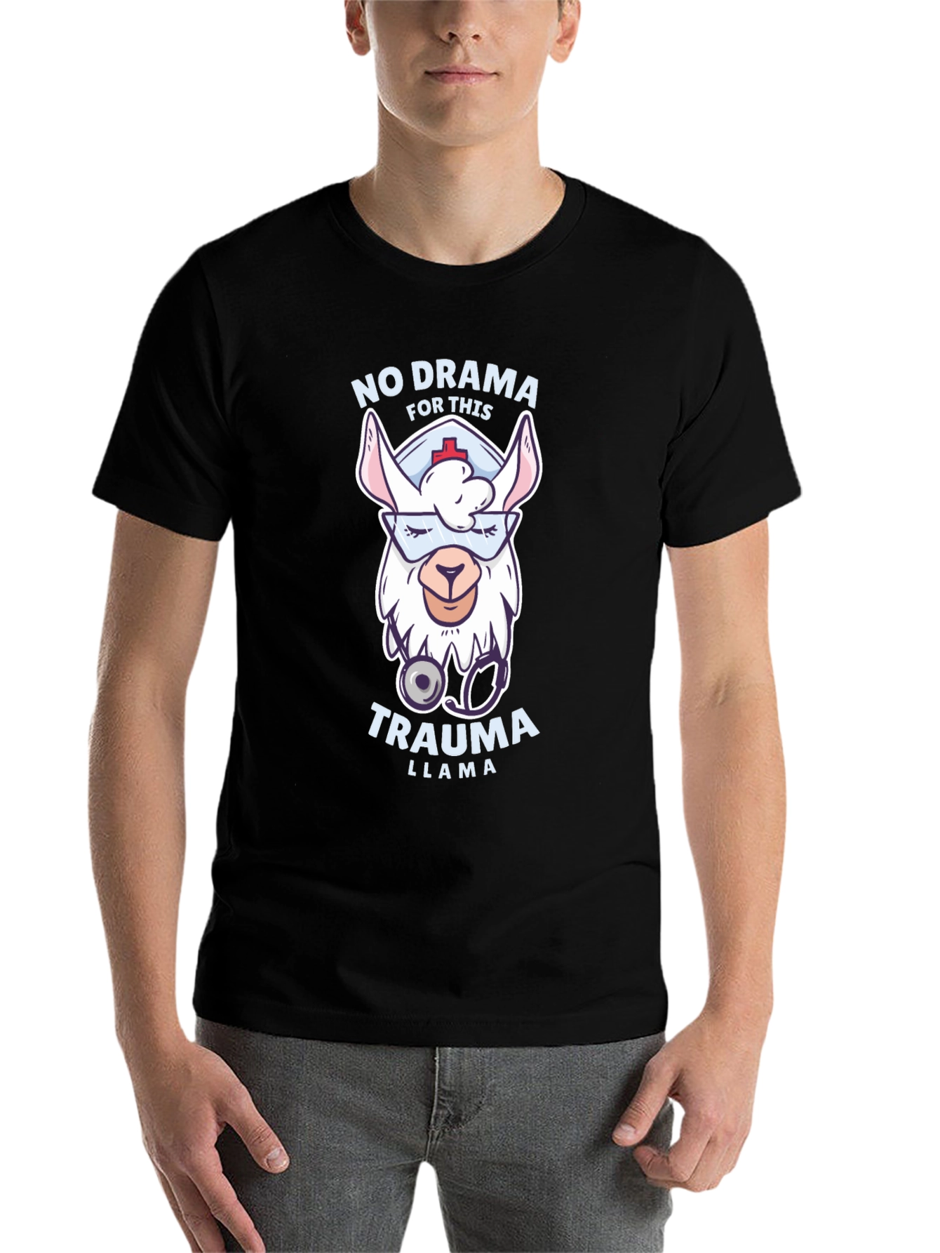 Black No Drama Trauma Llama T-Shirt view 7